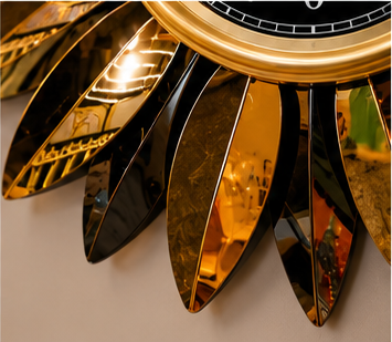Black & Gold Sunburst Petal Metal Wall Clock 23 x 23 Inch
