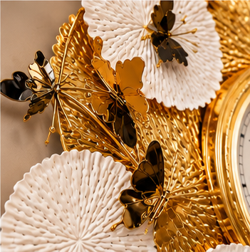 Butterfly & Lotus Disc Metal Wall Clock 21 x 40.5 Inch