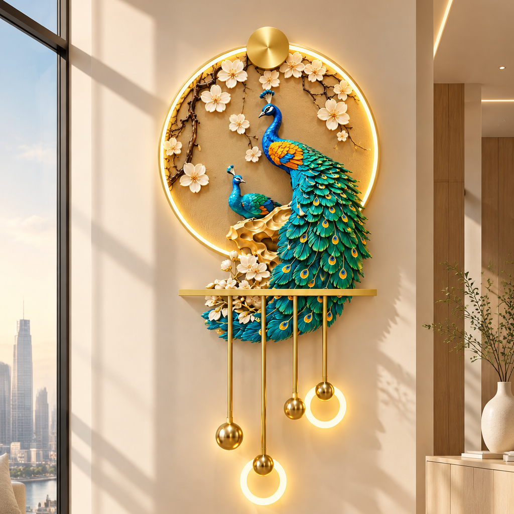 Peacock Blossom LED Wall Art with Shelf 24 x 52 Inch