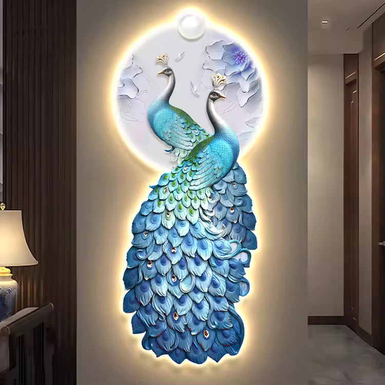 Royal Azure Peacock Pair 3D Wall Art – Luminous Heritage Edition