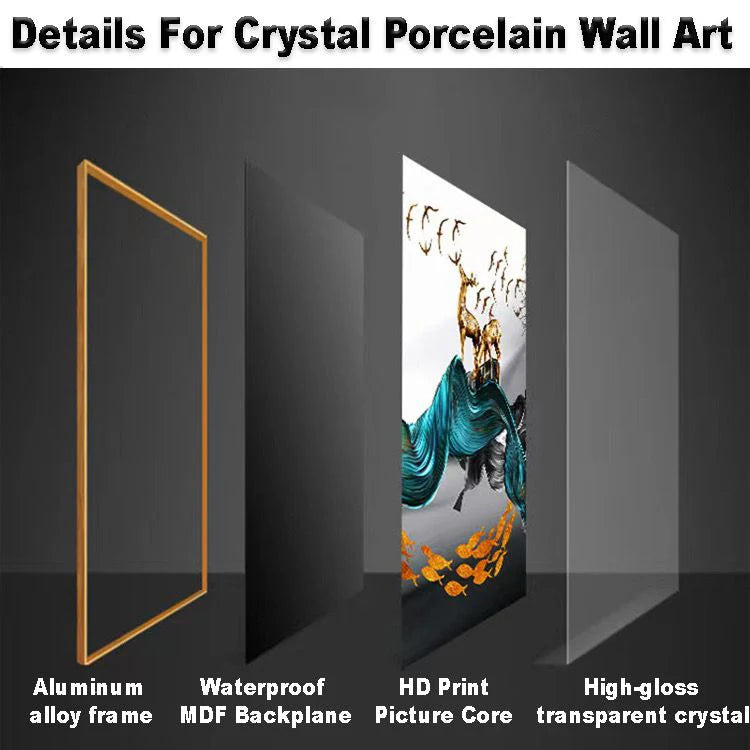 Elegant Porcelain Crystal Painting Set with Golden Nature Aluminum Frames