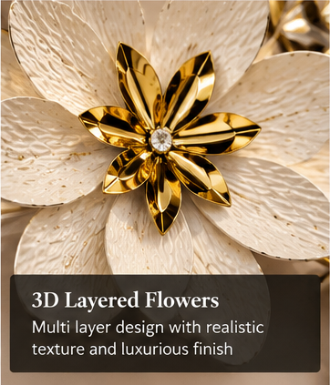 White and gold layered floral metal wall art, 146 x 56 cm - detail view 3