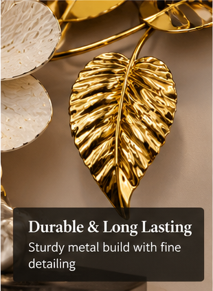 White and gold layered floral metal wall art, 146 x 56 cm - detail view 4