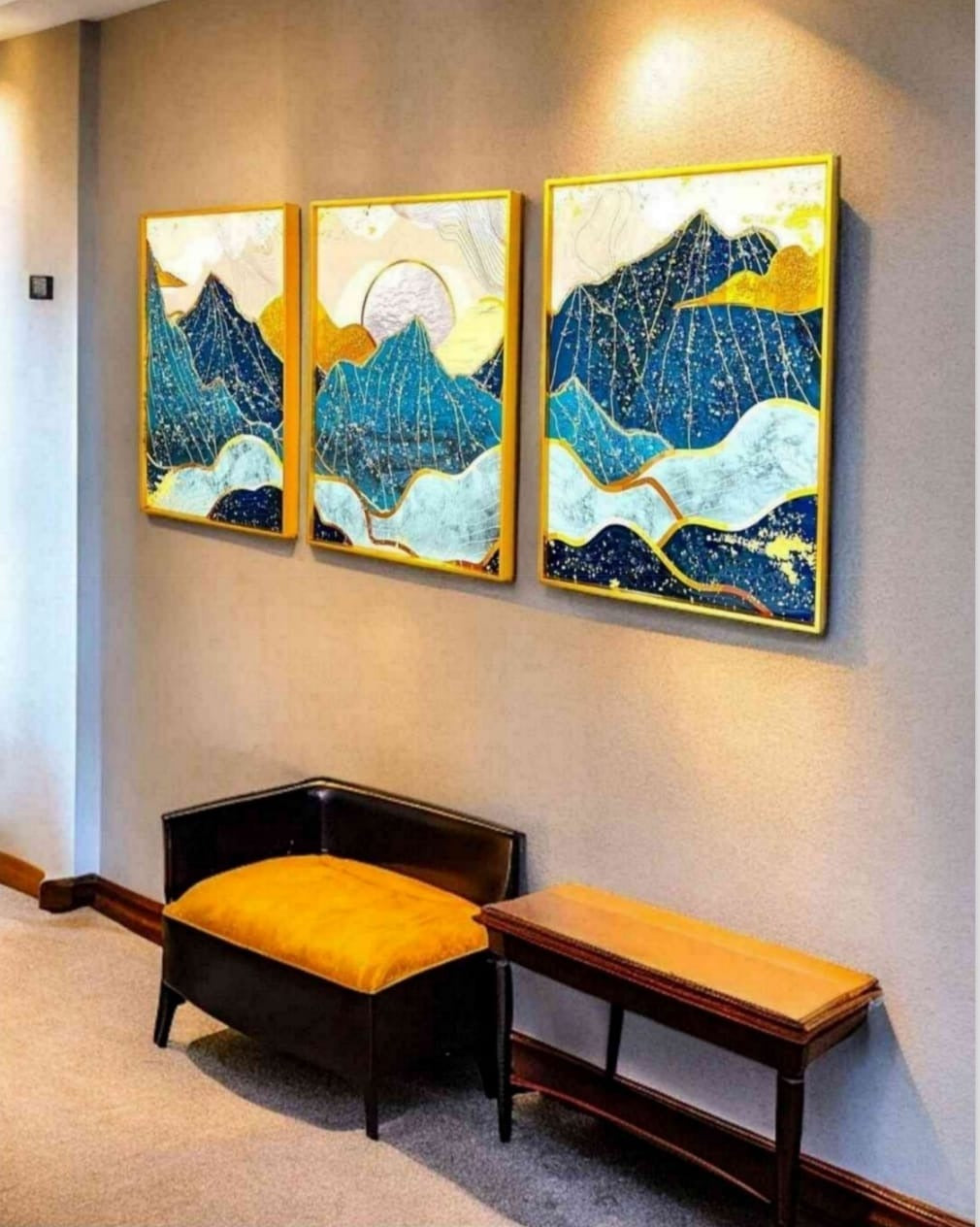 Blue mountain crystal glass wall art set of 3