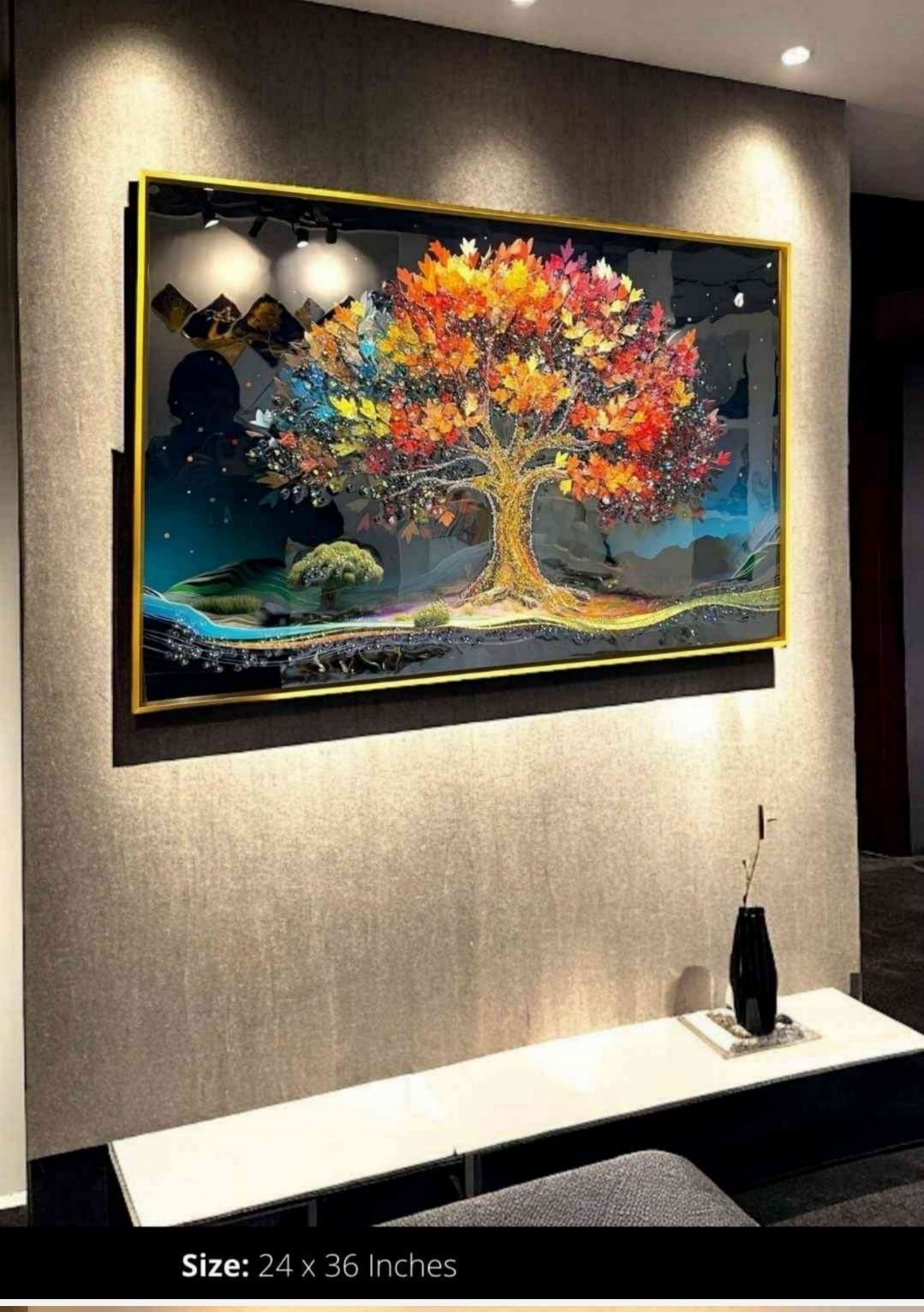 Autumn tree crystal glass wall art