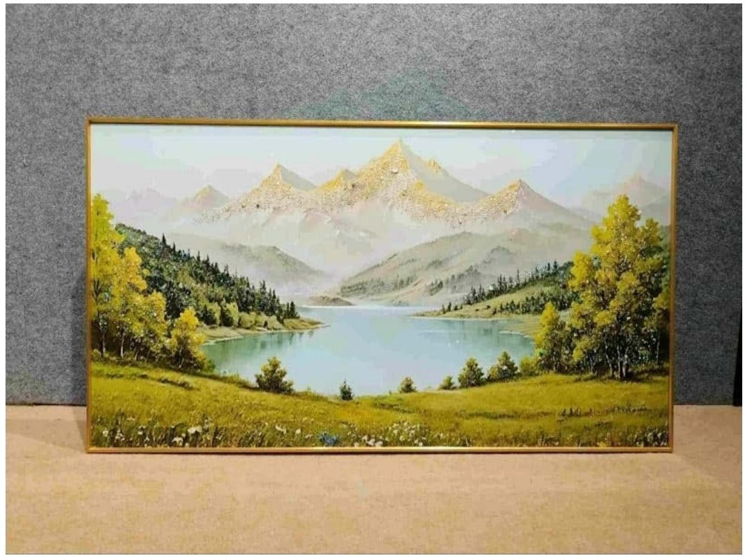 Mountain lake landscape crystal glass wall art
