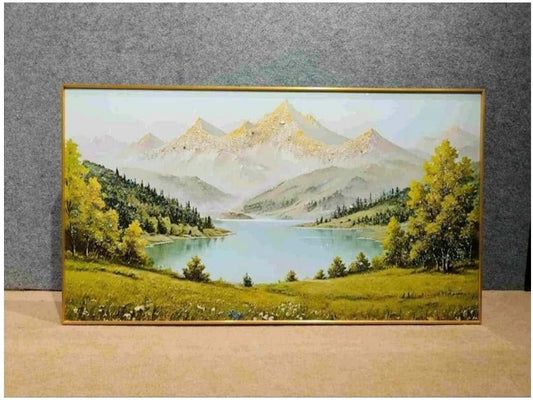 Mountain lake landscape crystal glass wall art