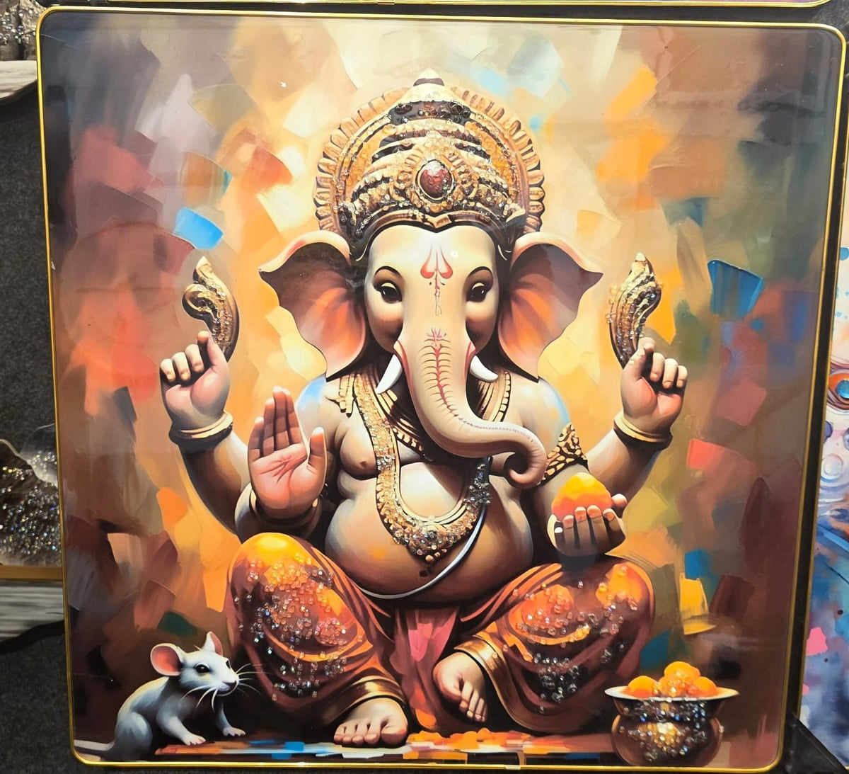 Lord Ganesha crystal glass wall art