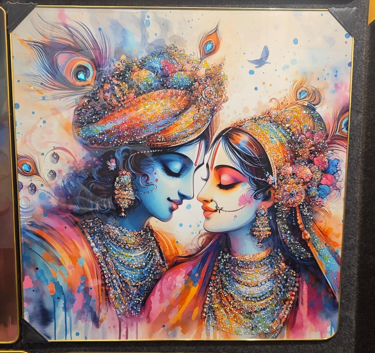 Radha Krishna crystal glass wall art