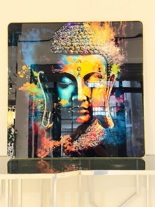 Abstract Buddha crystal glass wall art