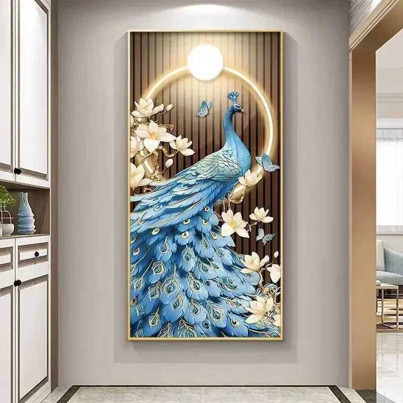 Blue peacock crystal glass wall art