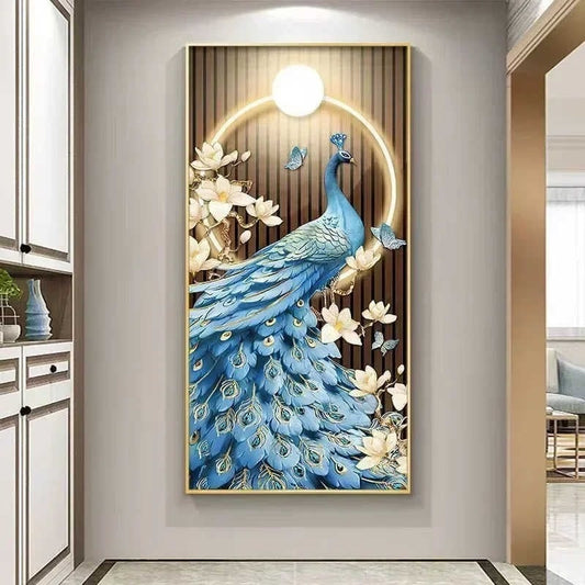 Blue peacock crystal glass wall art