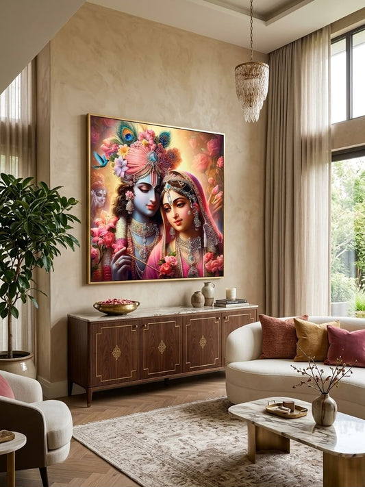 Colourful Radha Krishna LED crystal glass wall art