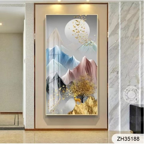 Imported Crystal Painting with PVC Frame | 24 x 36 Inches | Golden Frame | Porcelain Crystal Art