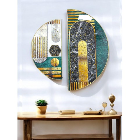  D Shape Crystal Painting Set of 2 Wall Decor