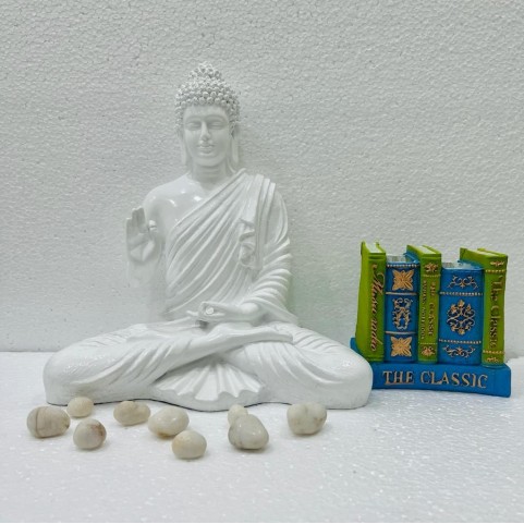 White Marble Finish 15 Inch Buddha Statue 