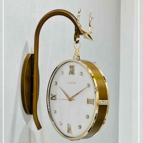 Double Sided Modern Wall Clock - Golden White